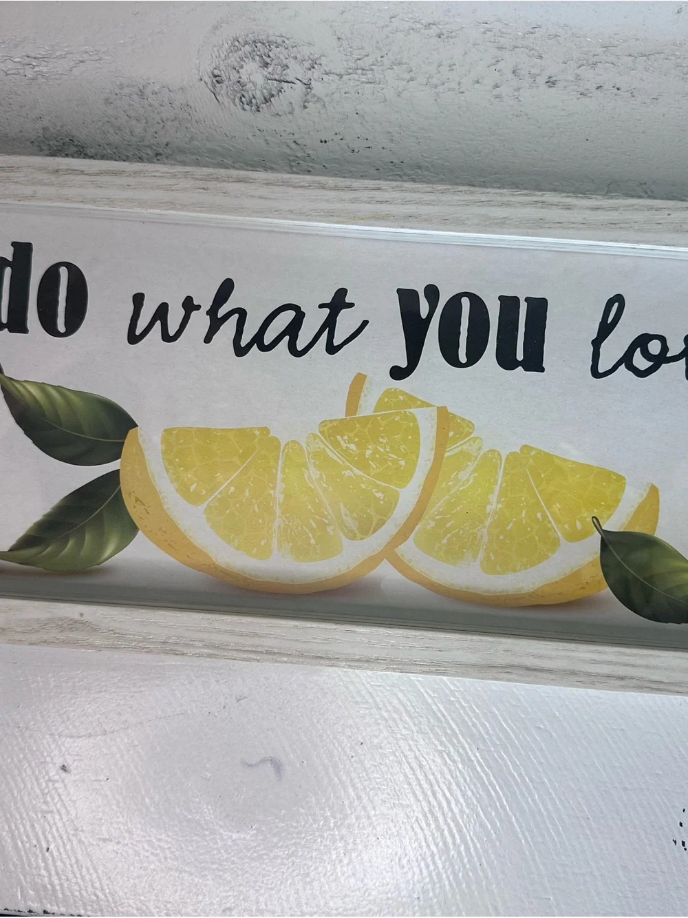 Do What You Love Lemon Slice Wall Art - Yellow & Green in white wooden frame